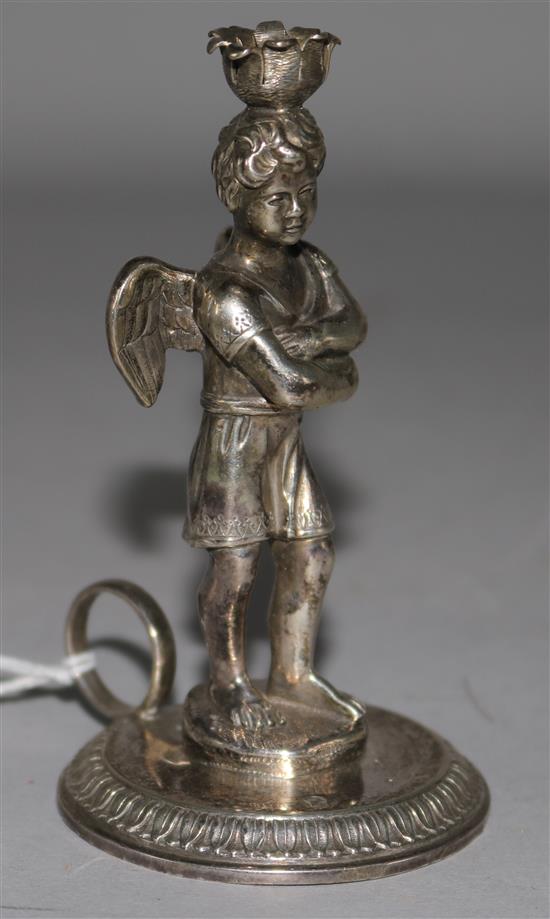 A late 19th century continental silver figural taperstick, 3.5 oz.